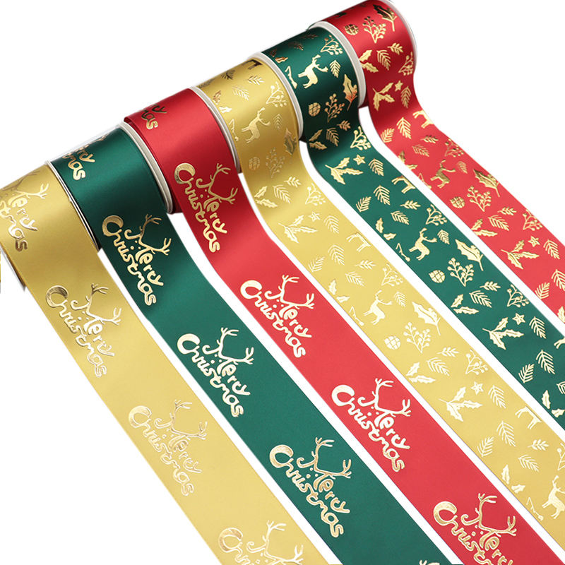 Gold Foil Satin Christmas Ribbon for Gift Wrapping