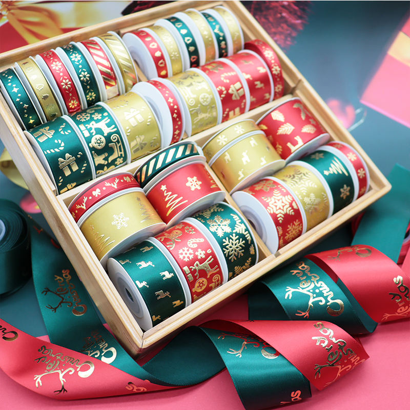 Gold Foil Satin Christmas Ribbon for Gift Wrapping