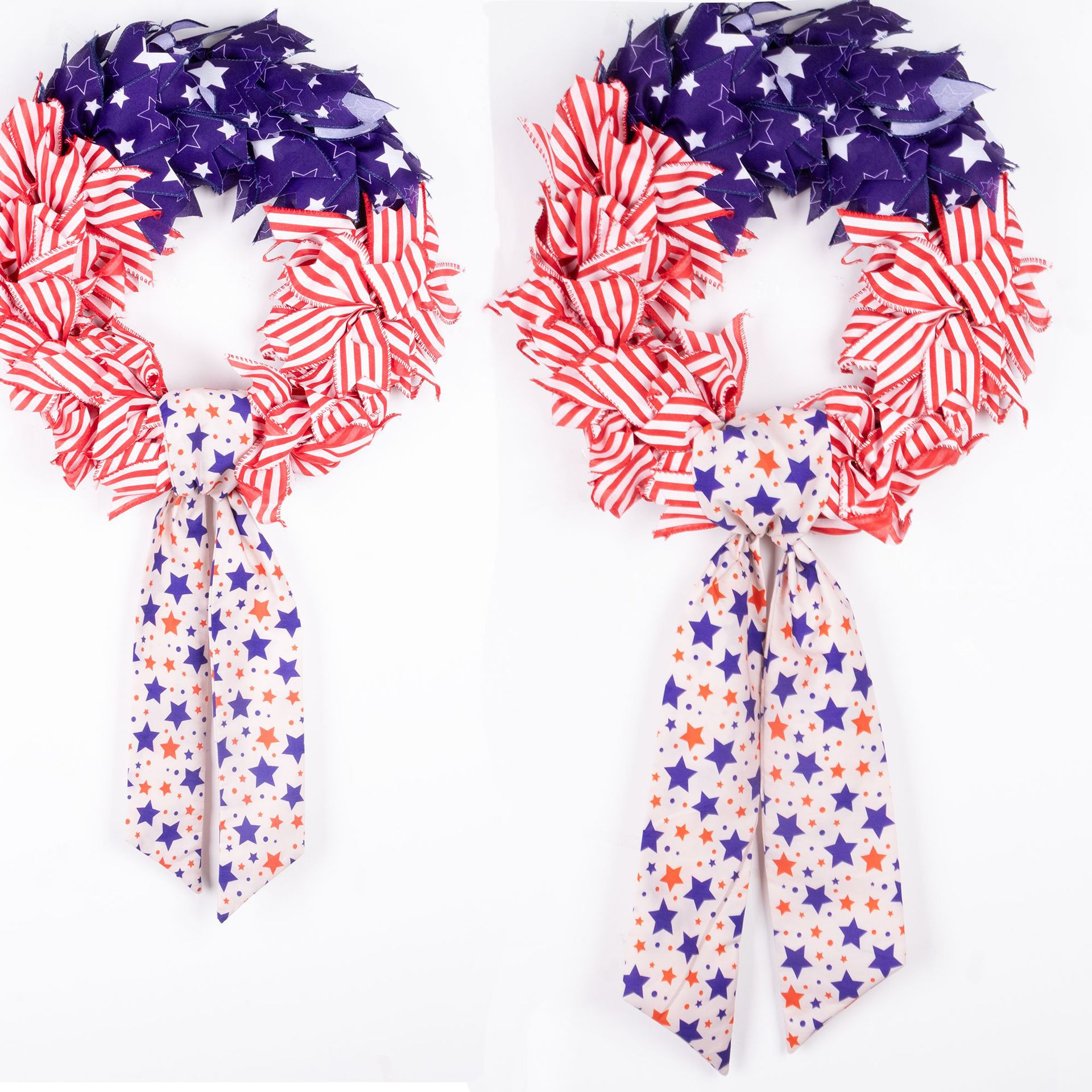 American Patriotic Ribbon Garland Rattan Wreath Door Window Decor