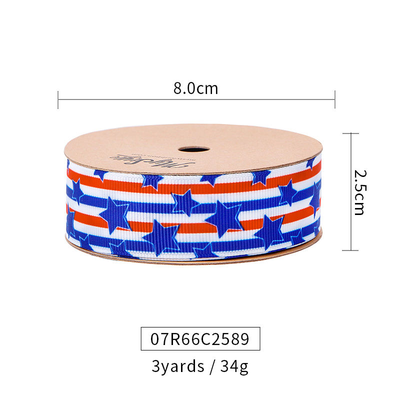 Patriotic Red White Blue Grosgrain Ribbon With Logo for Gift Wrap
