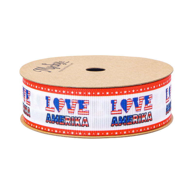 Patriotic Red White Blue Grosgrain Ribbon With Logo for Gift Wrap