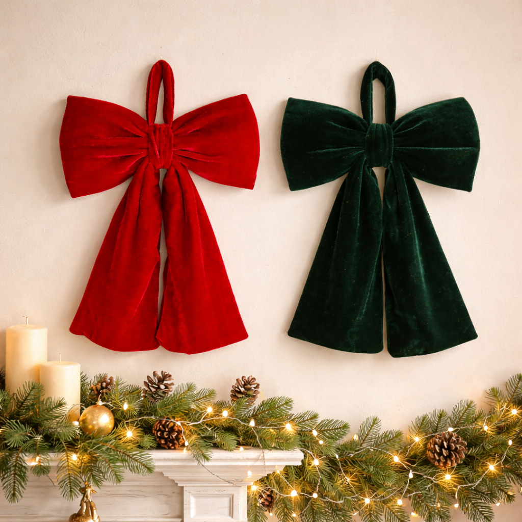 Christmas Velvet Decorative Ribbon Bow Tree Ornament