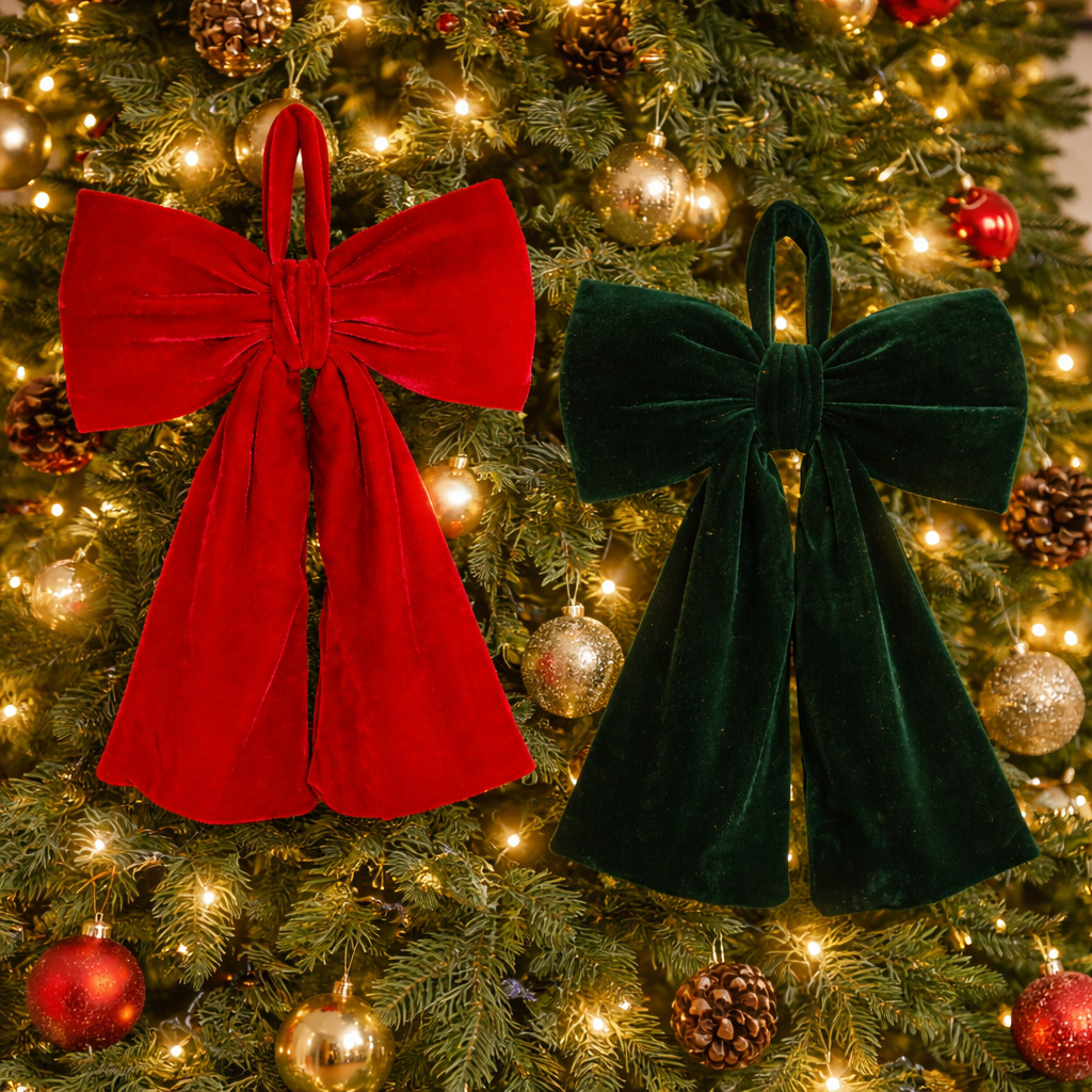 Christmas Velvet Decorative Ribbon Bow Tree Ornament