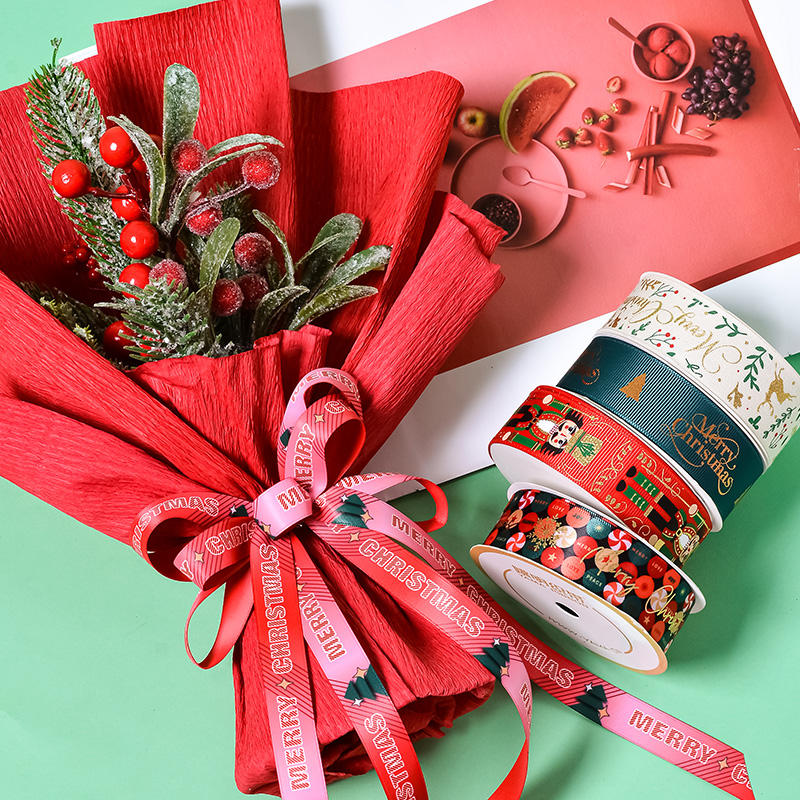 Holiday Custom Printed Grosgrain Ribbon with Logo for Tree Decor