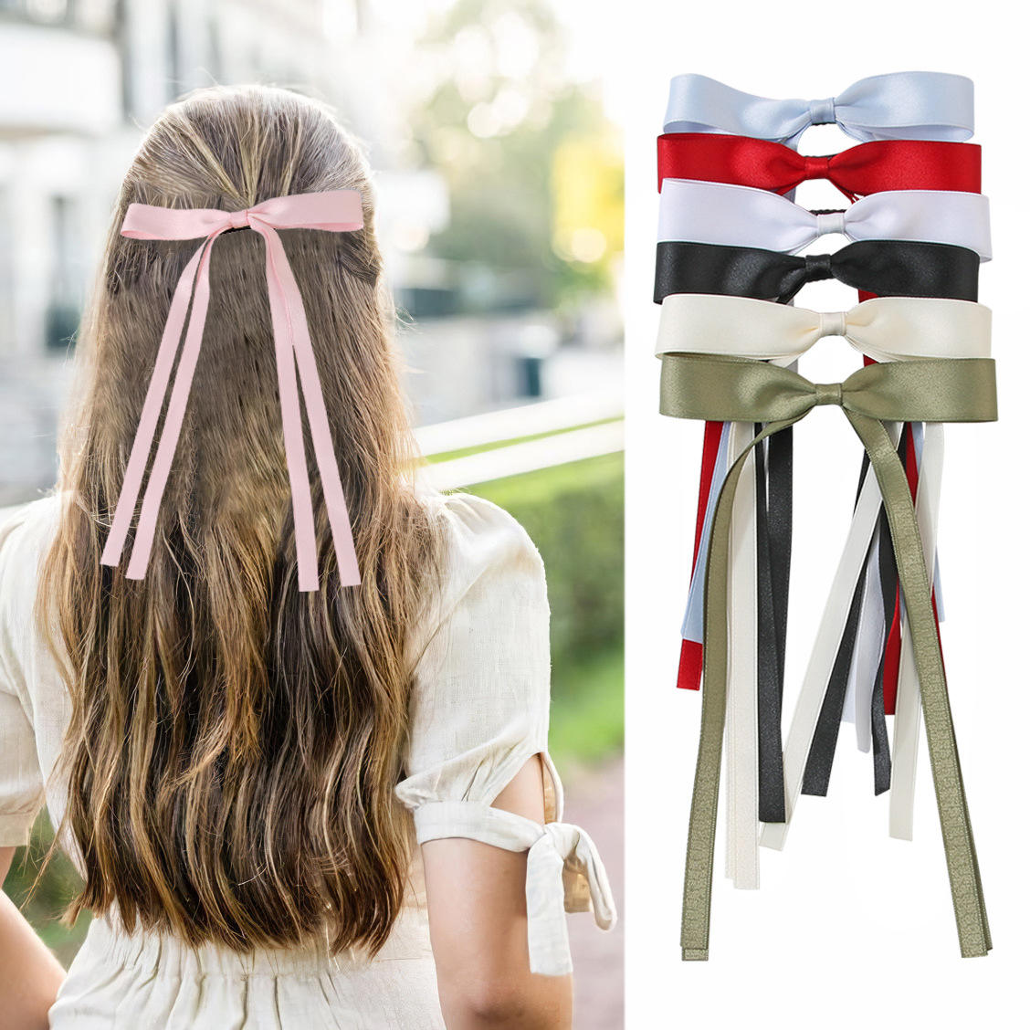 Hair Bow Ribbon Long Tail Tassel Clips for Women Baby