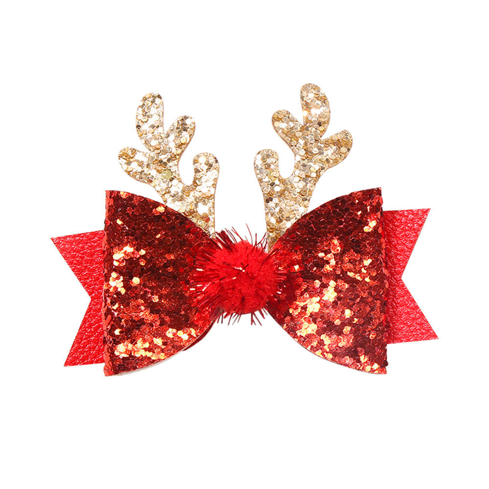 Christmas Deer Antler Glitter Bow Hairpin for Baby Kids