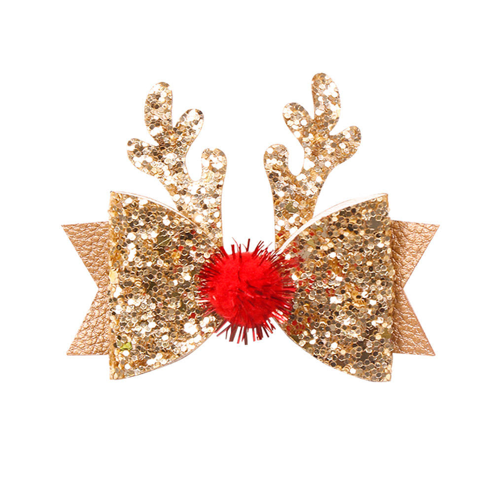 Christmas Deer Antler Glitter Bow Hairpin for Baby Kids