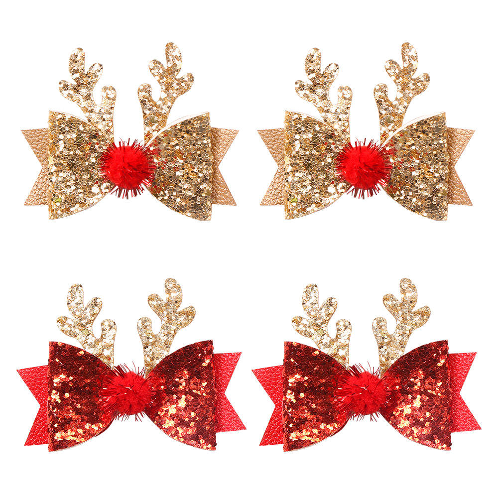 Christmas Deer Antler Glitter Bow Hairpin for Baby Kids