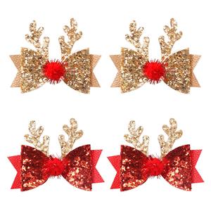 Christmas Deer Antler Glitter Bow Hairpin for Baby Kids