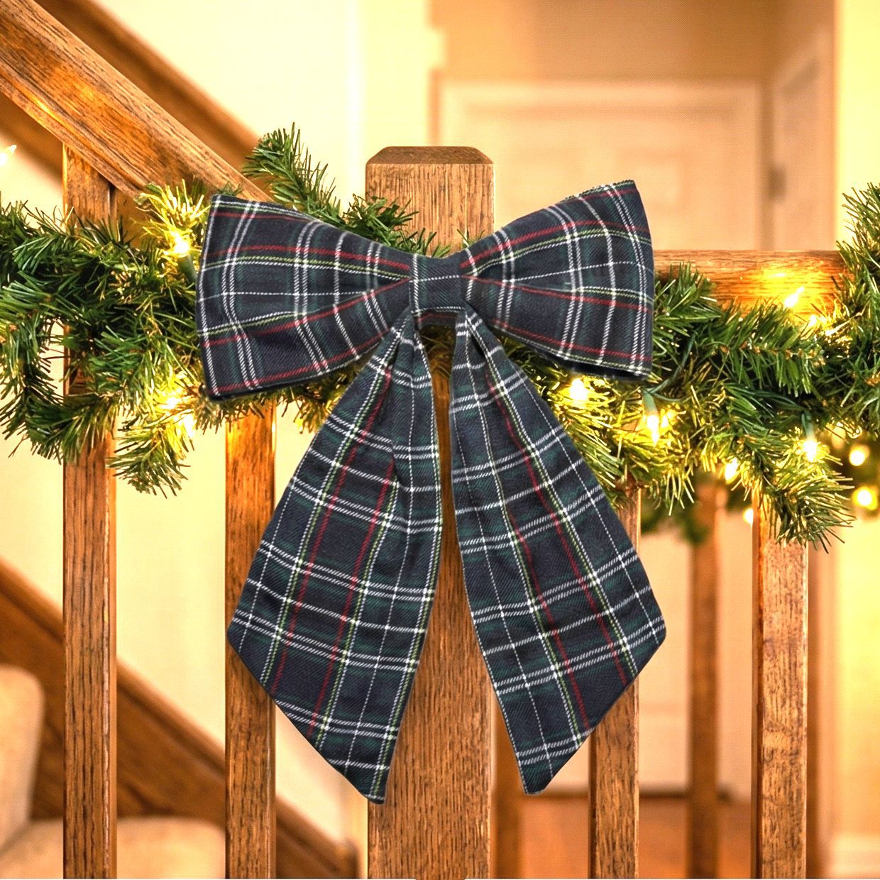 Gingham Basket Bow Plaid Christmas Ornament