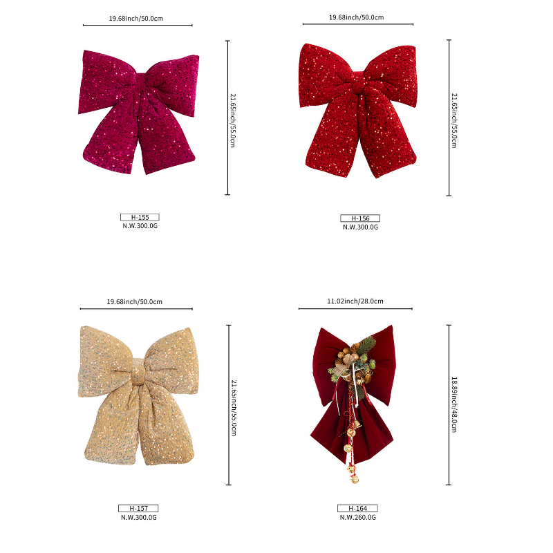 Sequin Glitter Velvet Christmas Wreath Bows