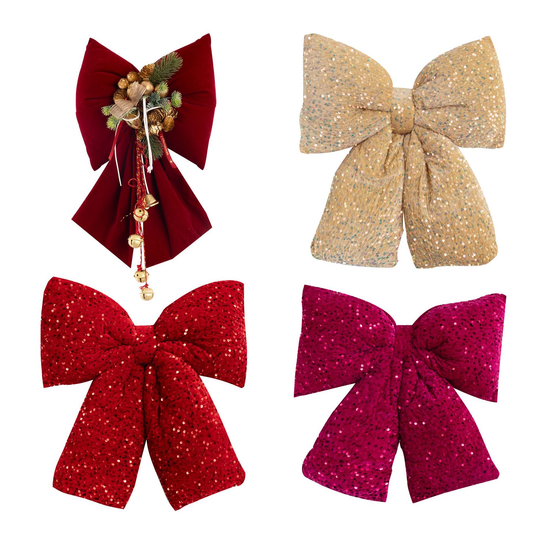 Sequin Velvet Christmas Tree Bow Wreath Decor