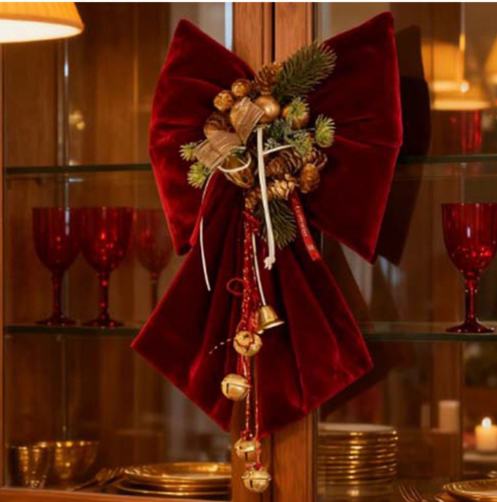 Sequin Velvet Christmas Tree Bow Wreath Decor
