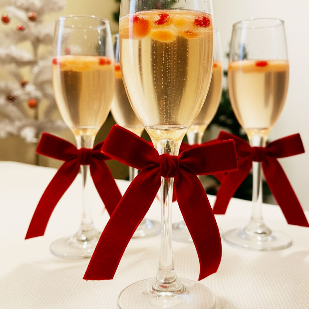 Custom Luxury Red Velvet Ribbon Bows for Wine Bottles