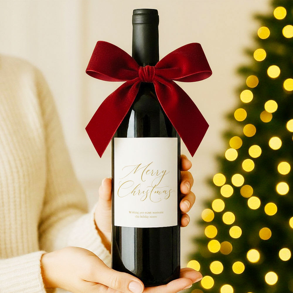 Custom Luxury Red Velvet Ribbon Bows for Wine Bottles