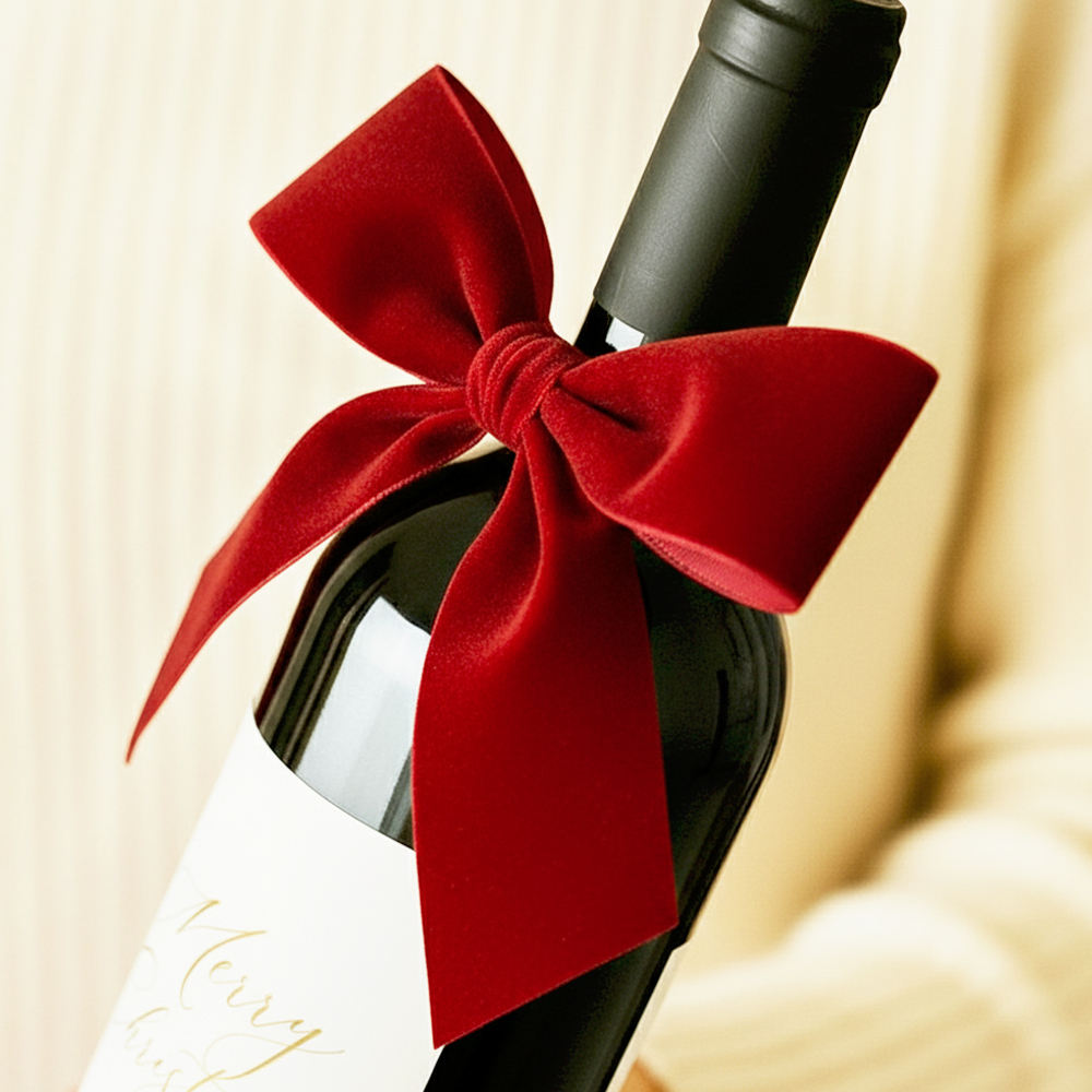 Custom Luxury Red Velvet Ribbon Bows for Wine Bottles