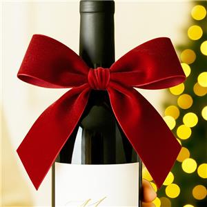 Custom Luxury Red Velvet Ribbon Bows for Wine Bottle Packaging
