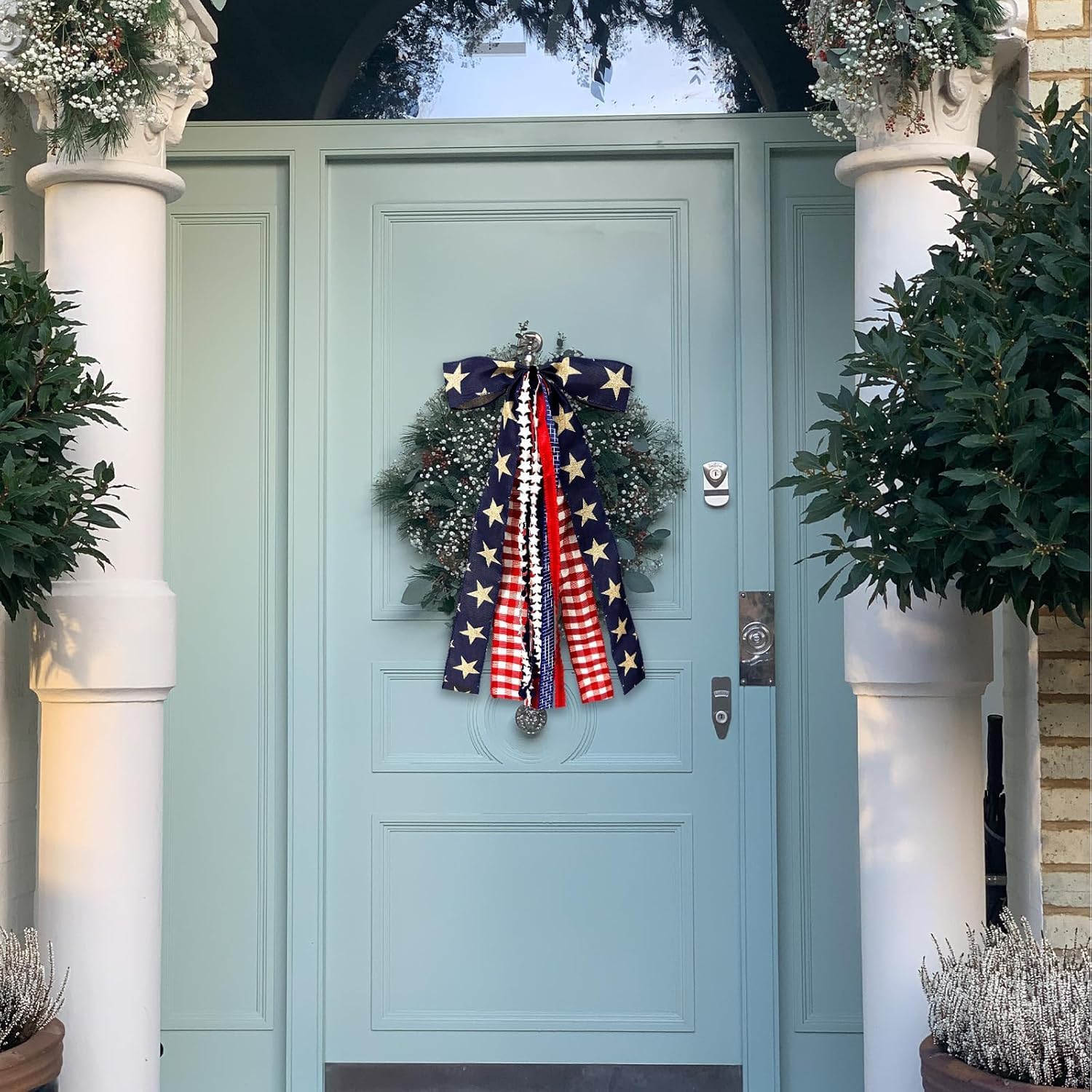 Big Patriotic Bow Red White Blue Stars 4th July Door Decor