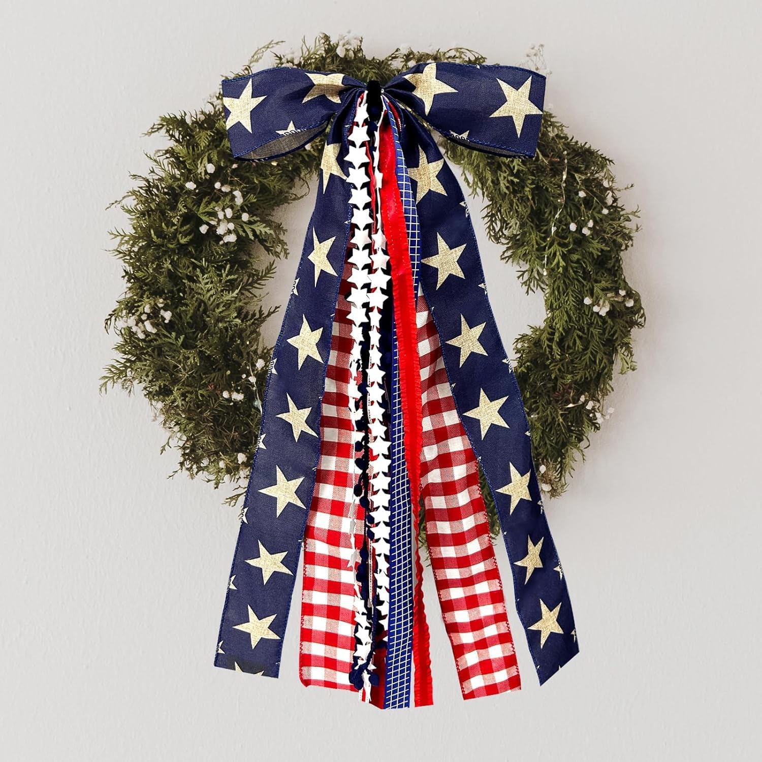 Big Patriotic Bow Red White Blue Stars 4th July Door Decor
