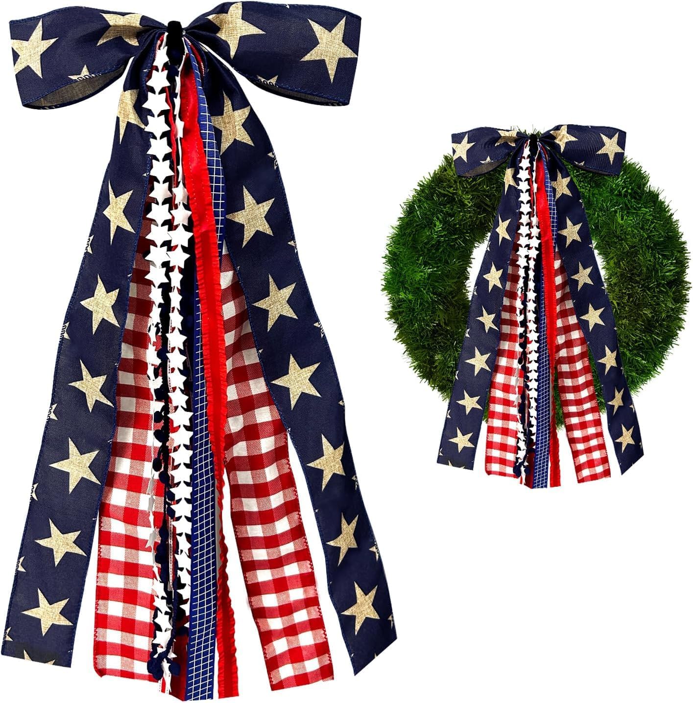 Big Patriotic Bow Red White Blue Stars 4th July Door Decor