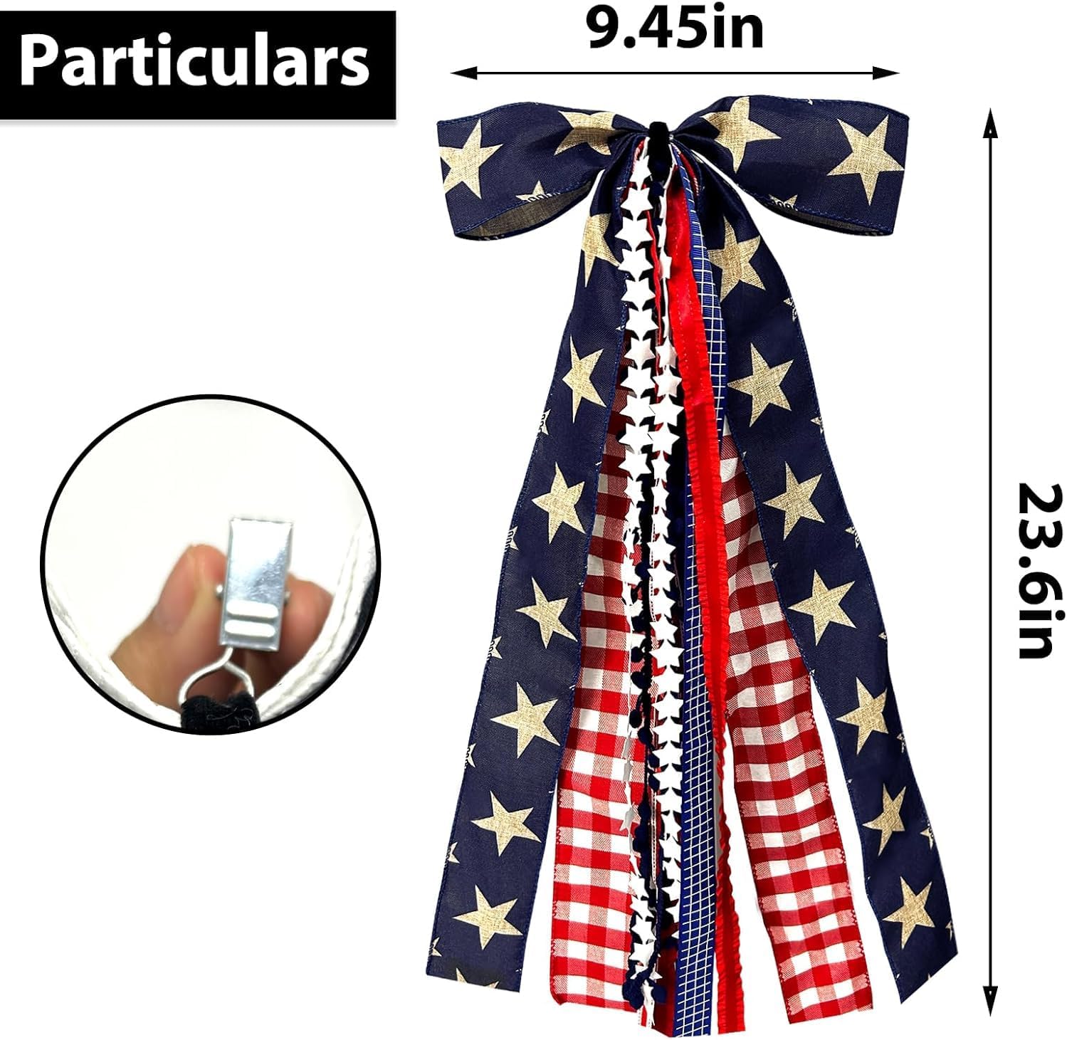 Big Patriotic Bow Red White Blue Stars 4th July Door Decor