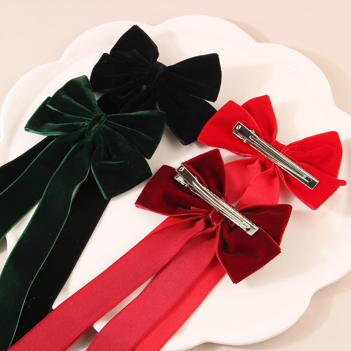 New Velvet Hair Bow Sweet Long Tail for Girls