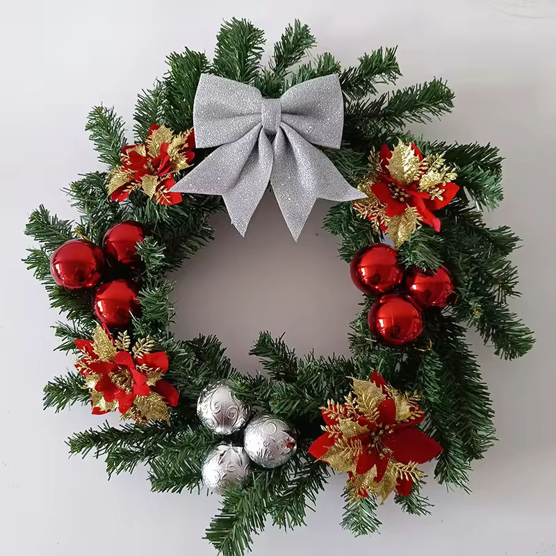 Faux Green Vine Christmas Garland with Plastic Balls
