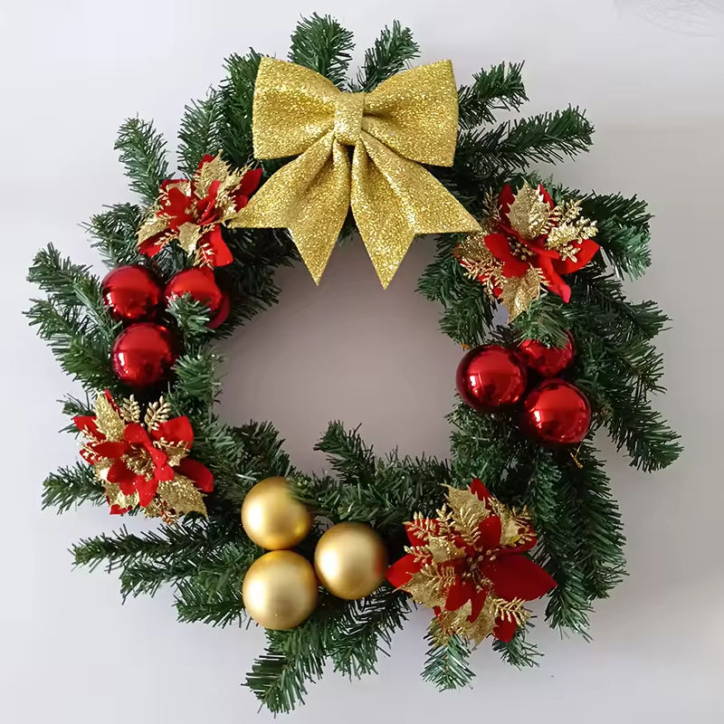 Faux Green Vine Christmas Garland with Plastic Balls