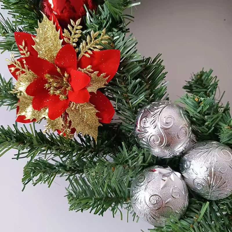 Faux Green Vine Christmas Garland with Plastic Balls