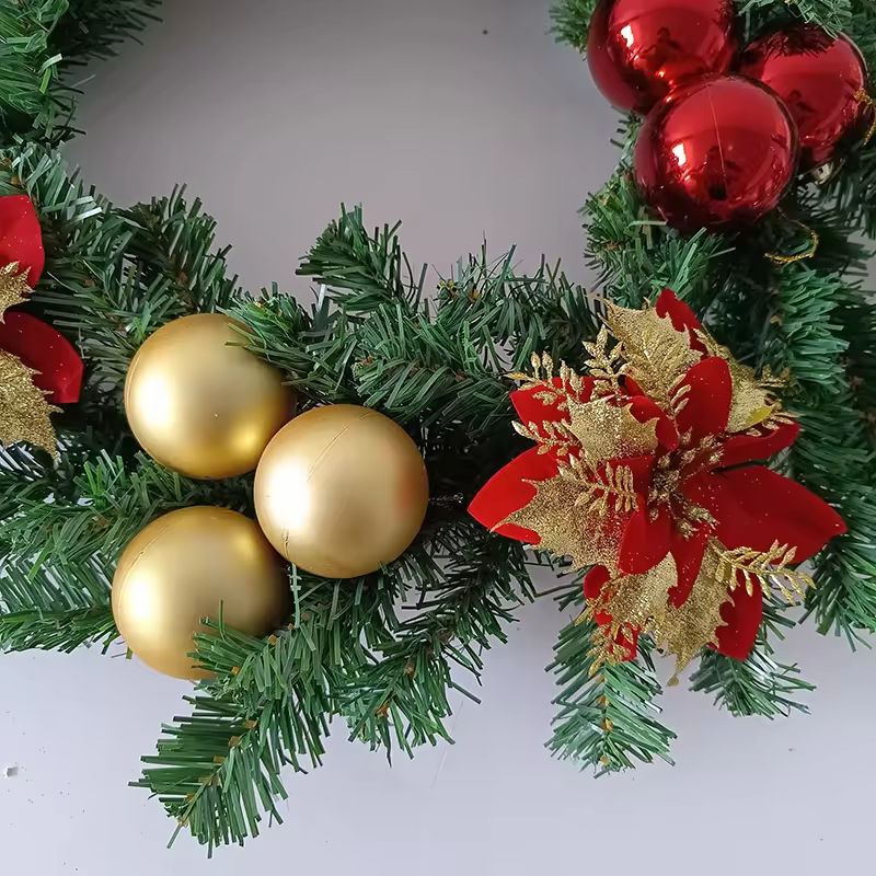 Faux Green Vine Christmas Garland with Plastic Balls