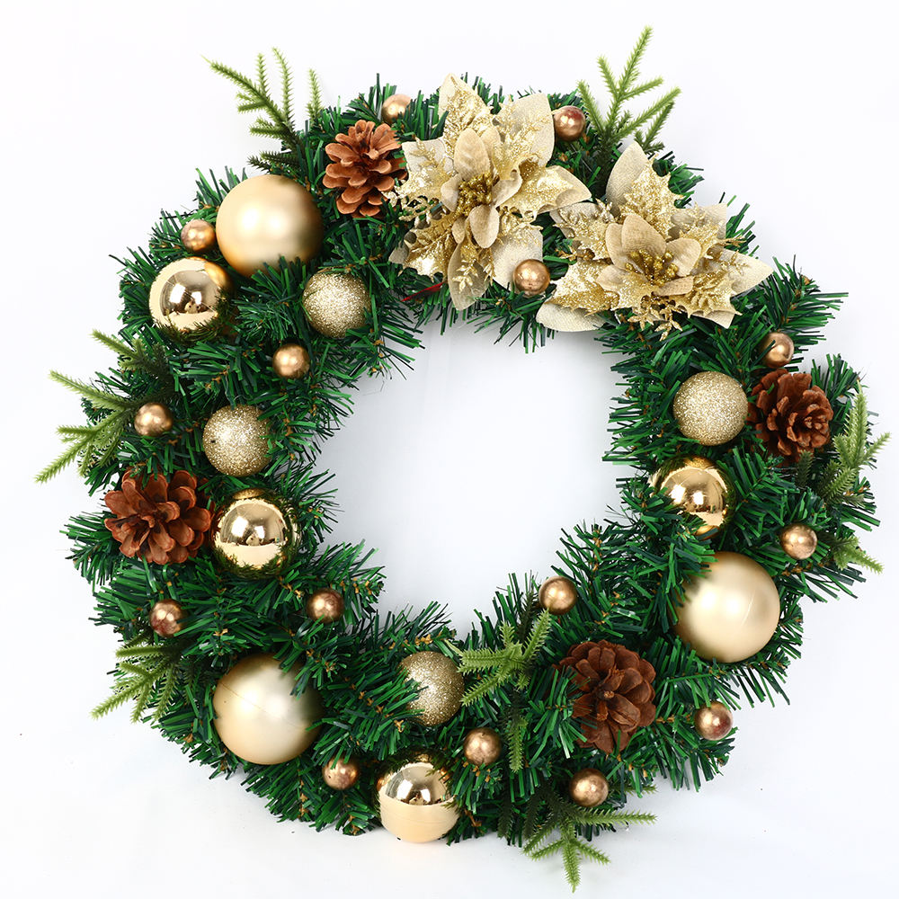 Plastic Ball and Bow Artificial Christmas Wreath New Design