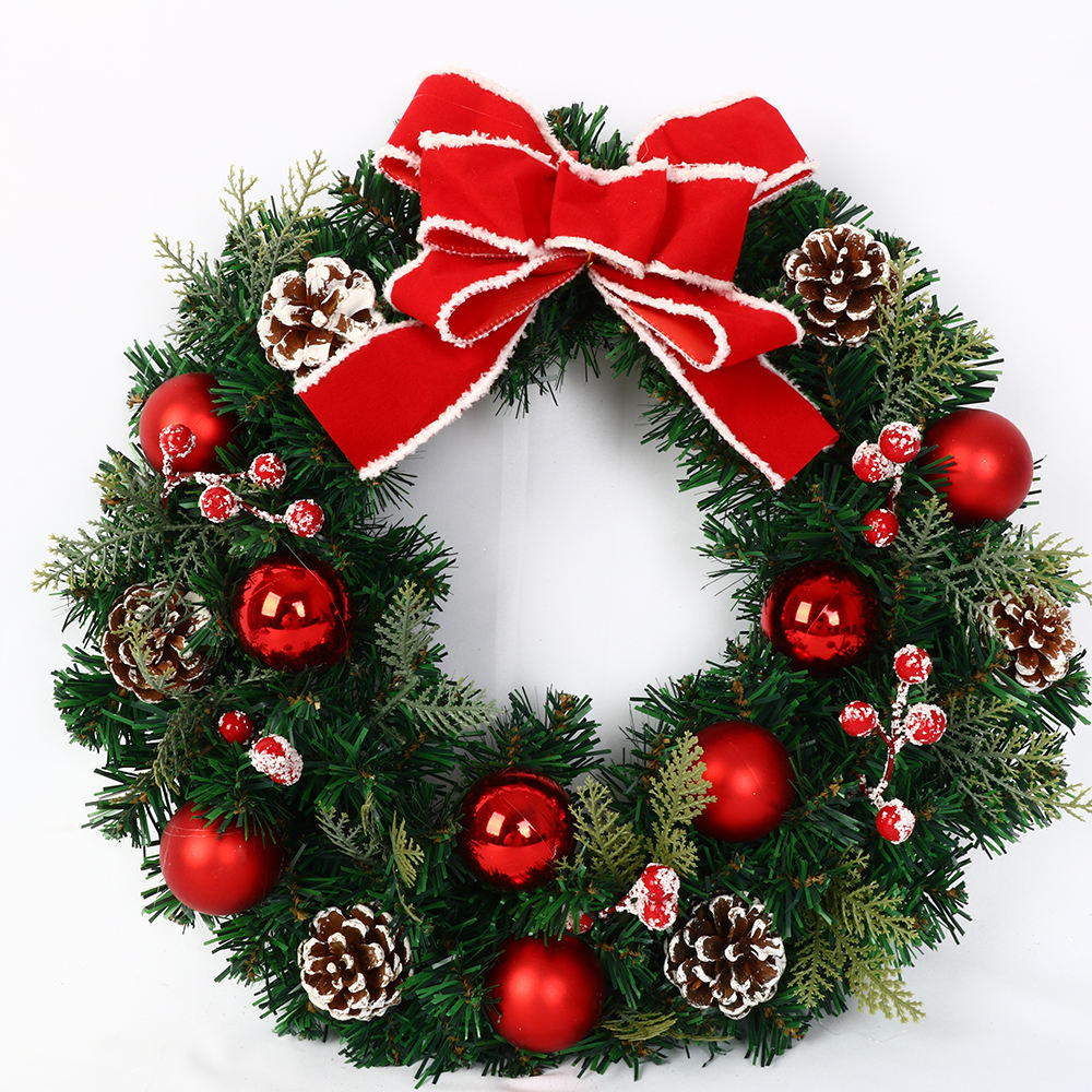 Plastic Ball and Bow Artificial Christmas Wreath New Design