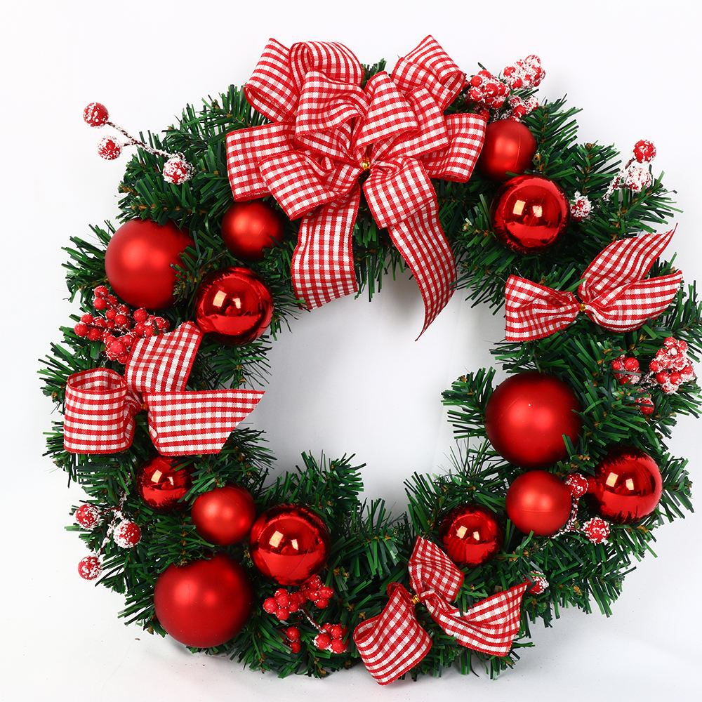 Plastic Ball and Bow Artificial Christmas Wreath New Design