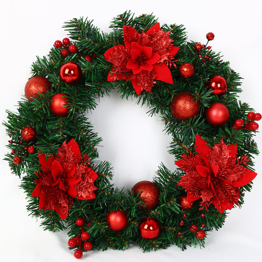 Plastic Ball and Bow Artificial Christmas Wreath New Design