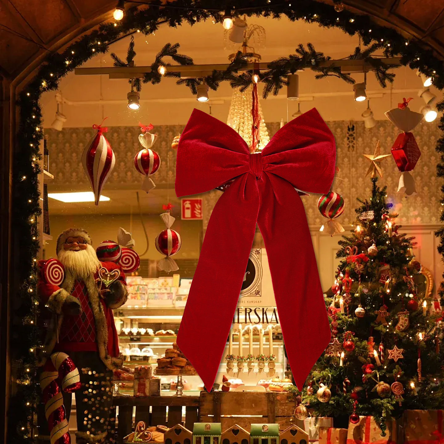 Giant Red Velvet Xmas Wreath Bow for Tree