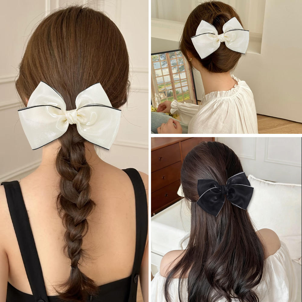 Elegant Large Satin Bow Hair Clip for Long Hair