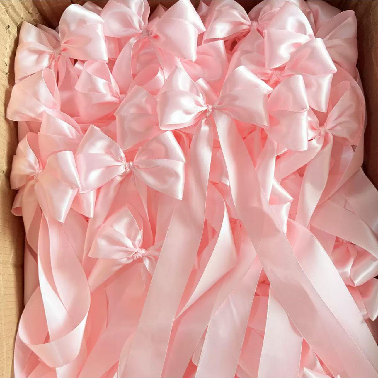 Cream Satin Bow with Long Tails for Wedding Taper Candles