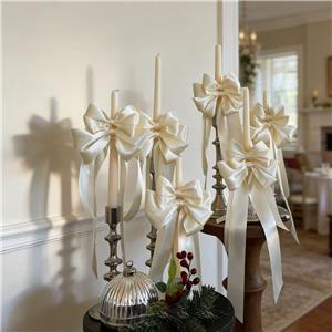 Cream Satin Bow with Long Tails for Wedding Taper Candles