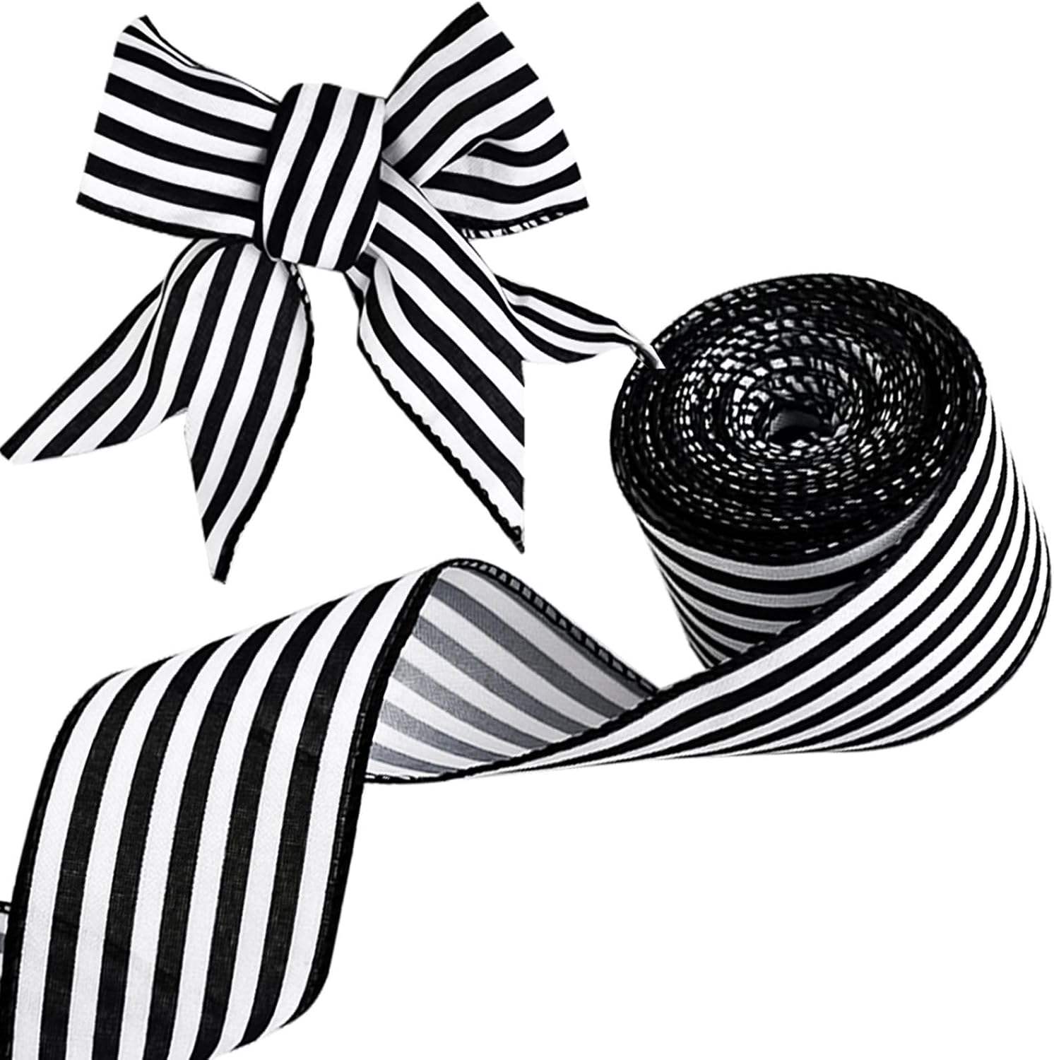 Black White Striped Ribbon 2.5" DIY Wreath Bow