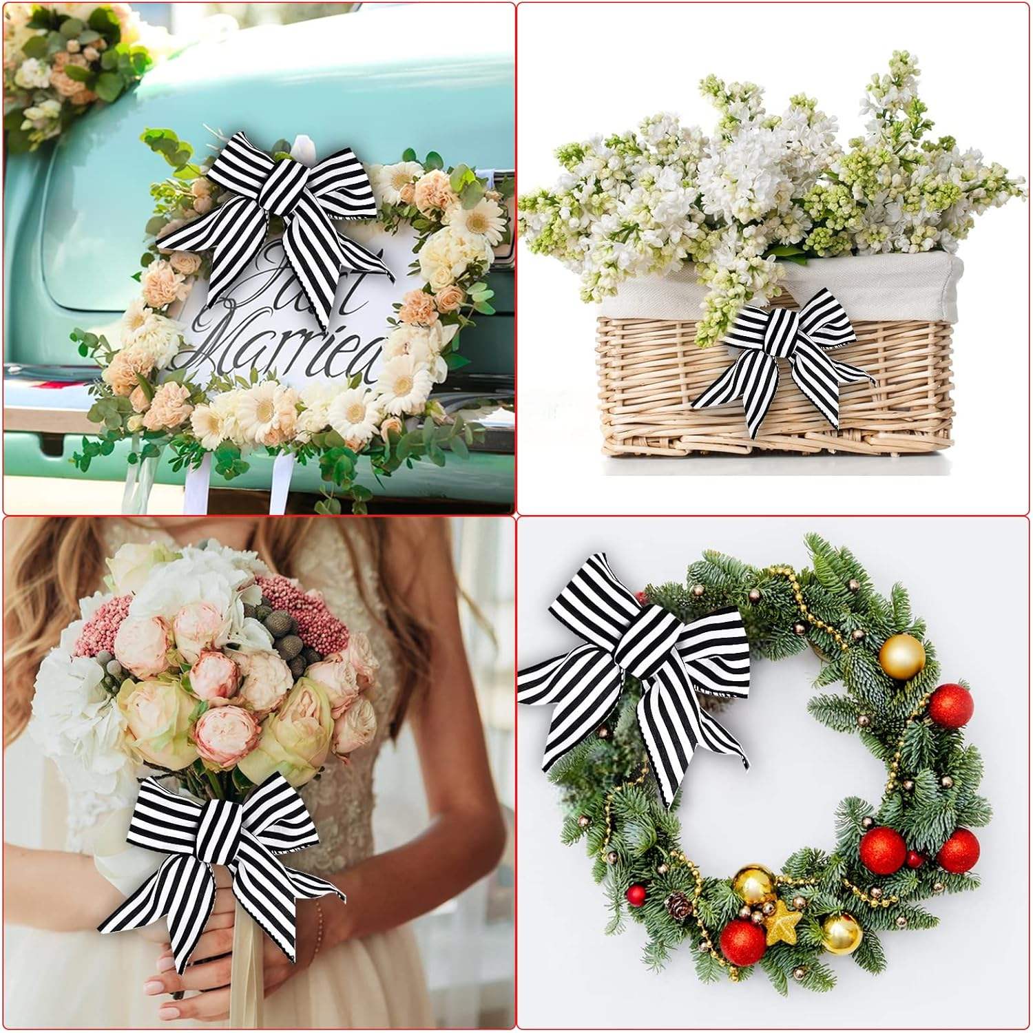 Black White Striped Ribbon 2.5" DIY Wreath Bow