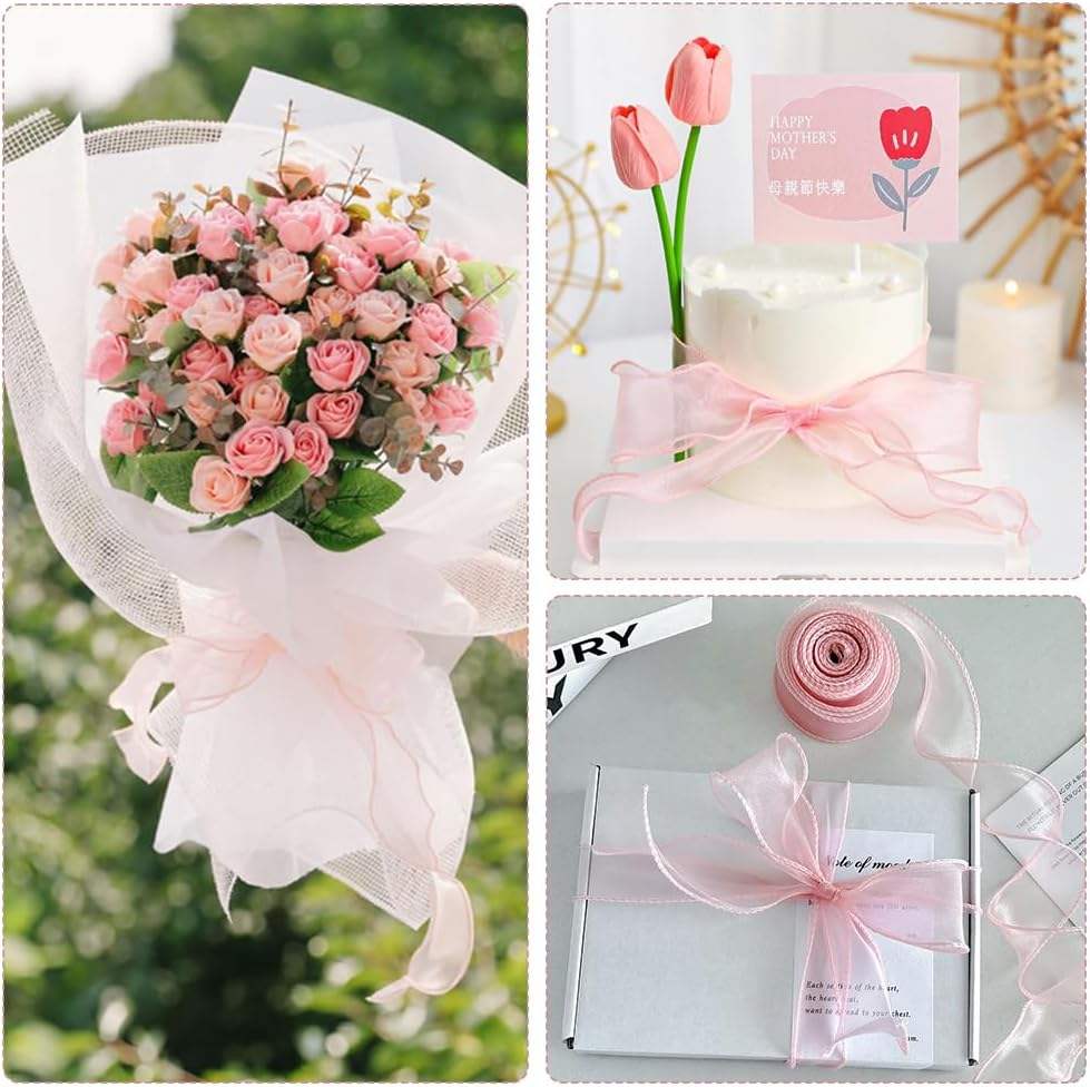Pink Korean Mesh Organza Ribbon Hair Bow