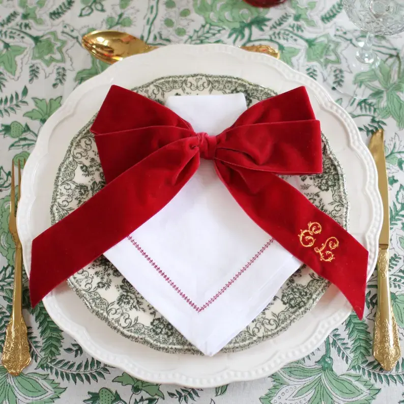 Jumbo Custom Embroidered Velvet Bow Napkins Wedding