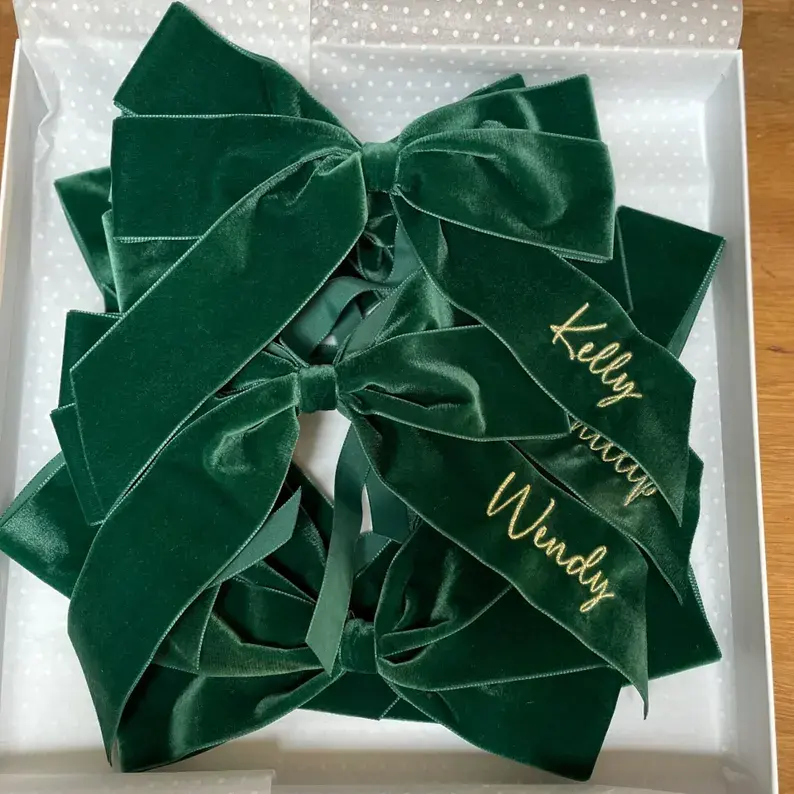 Jumbo Custom Embroidered Velvet Bow Napkins Wedding