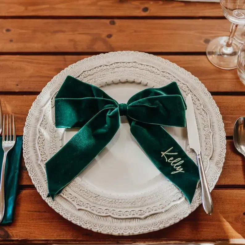 Jumbo Custom Embroidered Velvet Bow Napkins Wedding