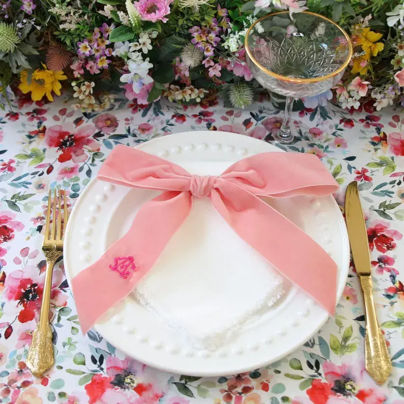 Custom Monogram Velvet Bow Napkins for Weddings