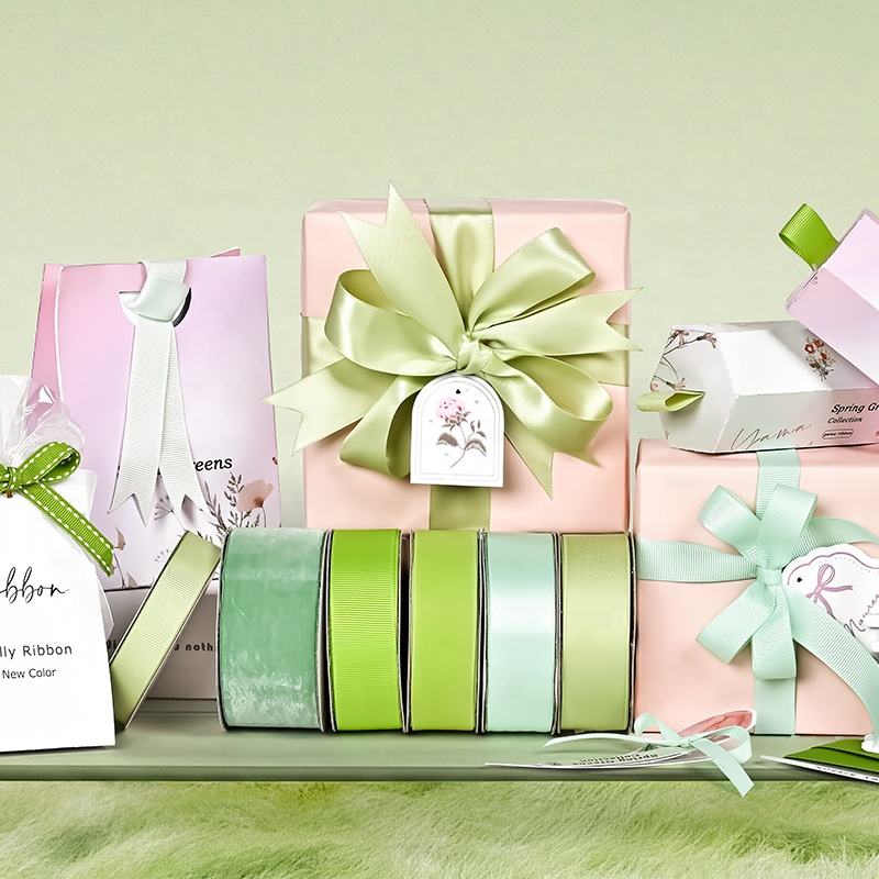 New Double-Sided Matcha Green Silk Velvet Ribbon for Gifts