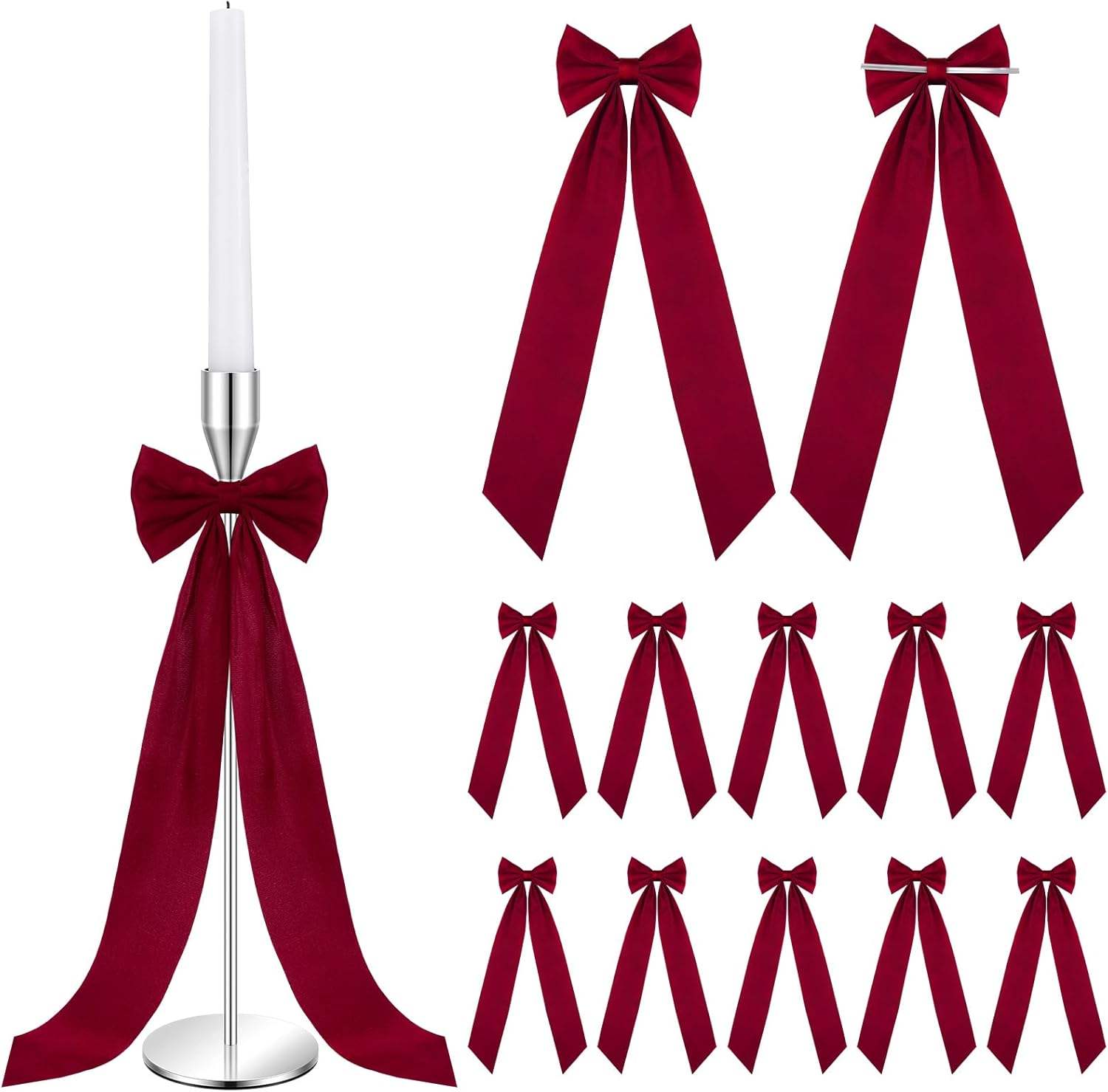 13in Red Christmas Twist Satin Bow for Candlestick Gift