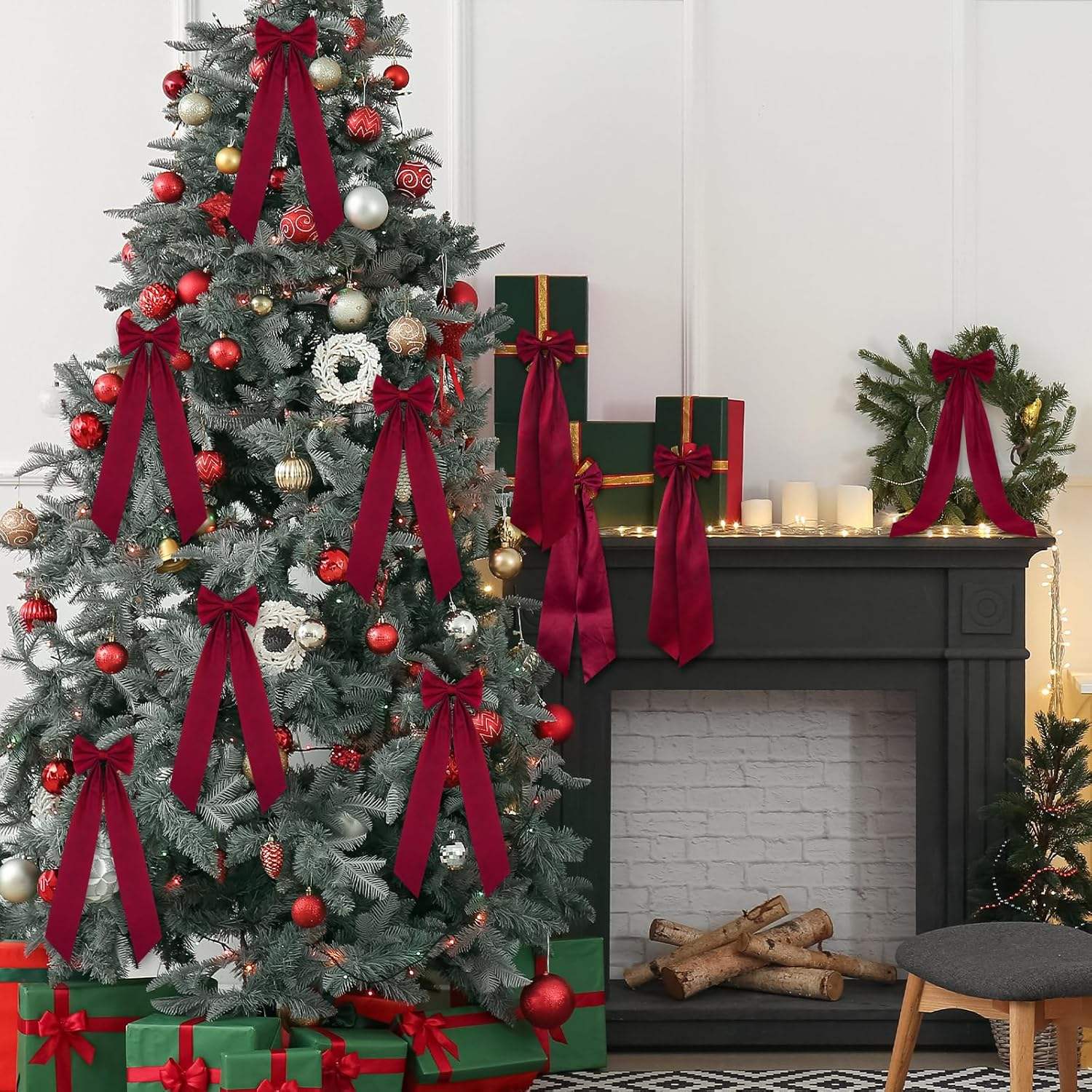 13in Red Christmas Twist Satin Bow for Candlestick Gift