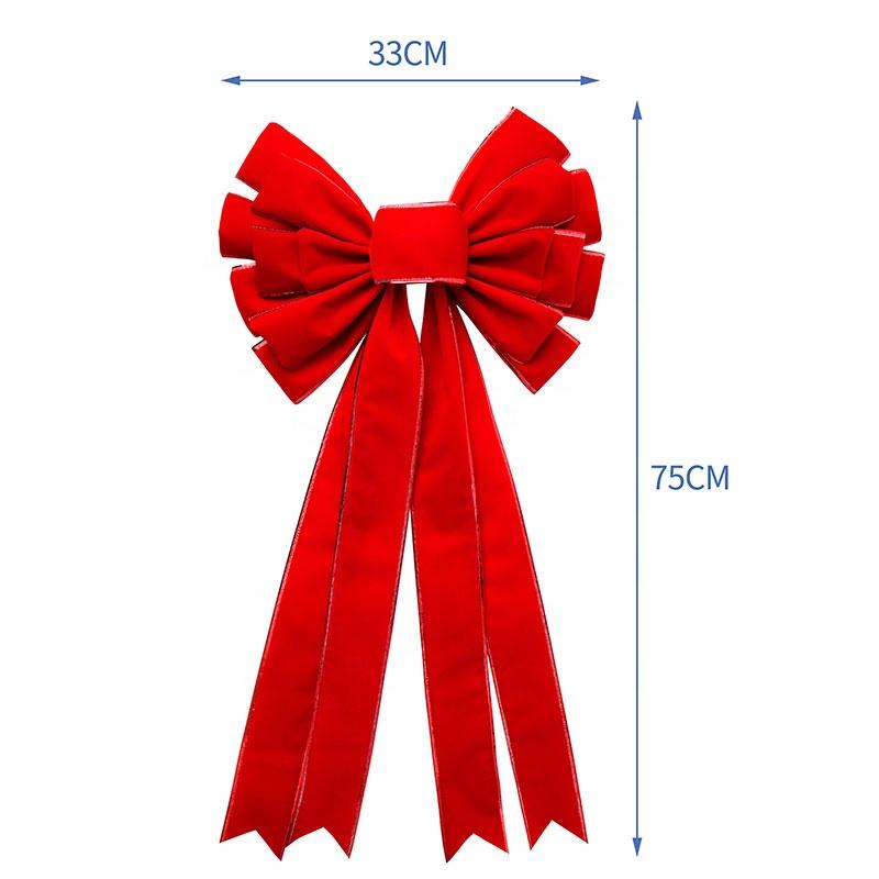 Luxury Red Velvet Polyester Bow Bell Xmas Decor