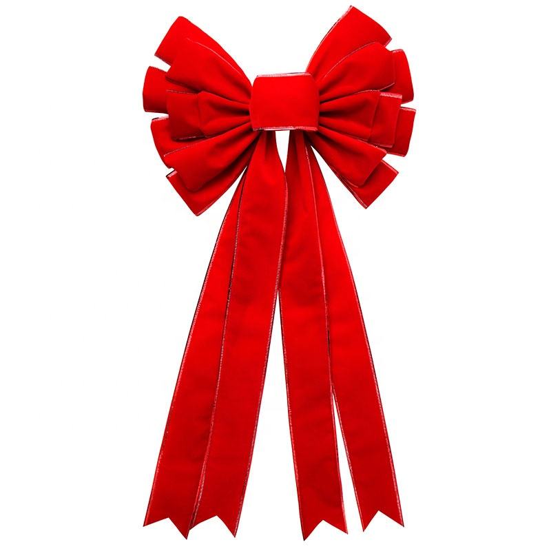 Luxury Red Velvet Polyester Bow Bell Xmas Decor